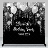 Lofaris Personalized Silver Glitter Black Birthday Backdrop